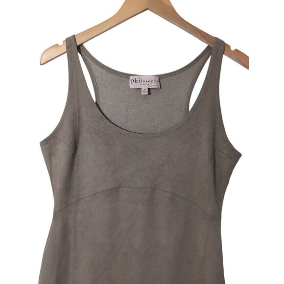 Philosophy Faux Suede Sheath Dress Womens 6 Tan Sleeveless Stretch Night Out - Picture 2 of 8